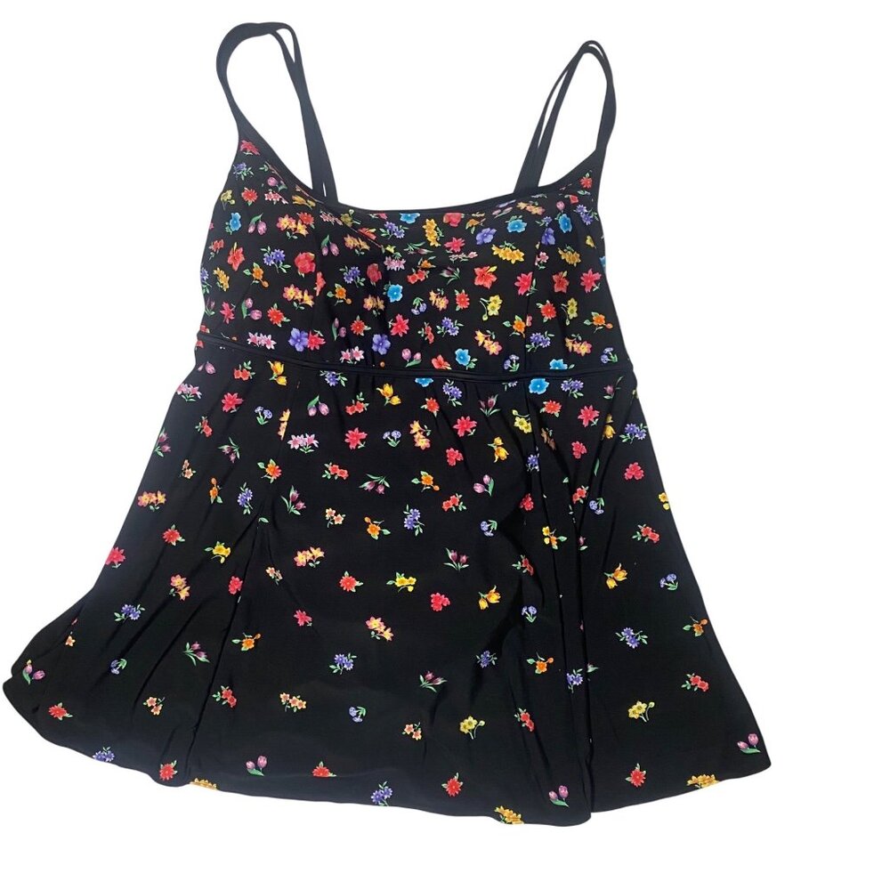 St.‎ Johns Bay Black Floral Tankini Swim Suit Size 24W One Piece Plus Size Skirt